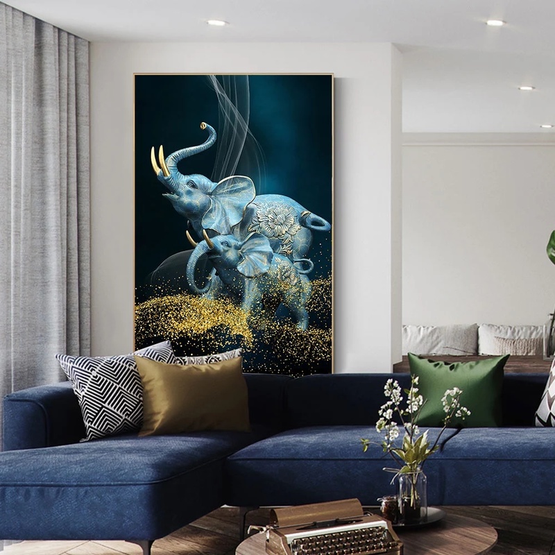 Geogerous Elephant Picture Wall Art Canvas Oil Painting Poster and Prints Abstract Animal Canvas Art for Livingroom Home Decor
