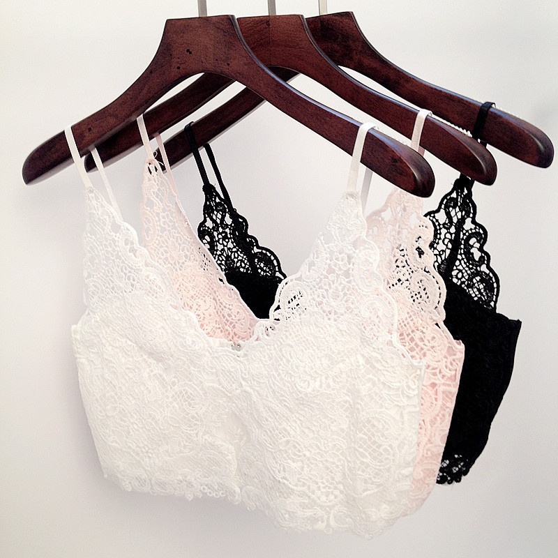 Lace Camisoles & Tanks Fitness Summer Women Cropped Cami Tops Strappy Bra Halter Crochet Bralette Bustier Corset Crop Top 210225