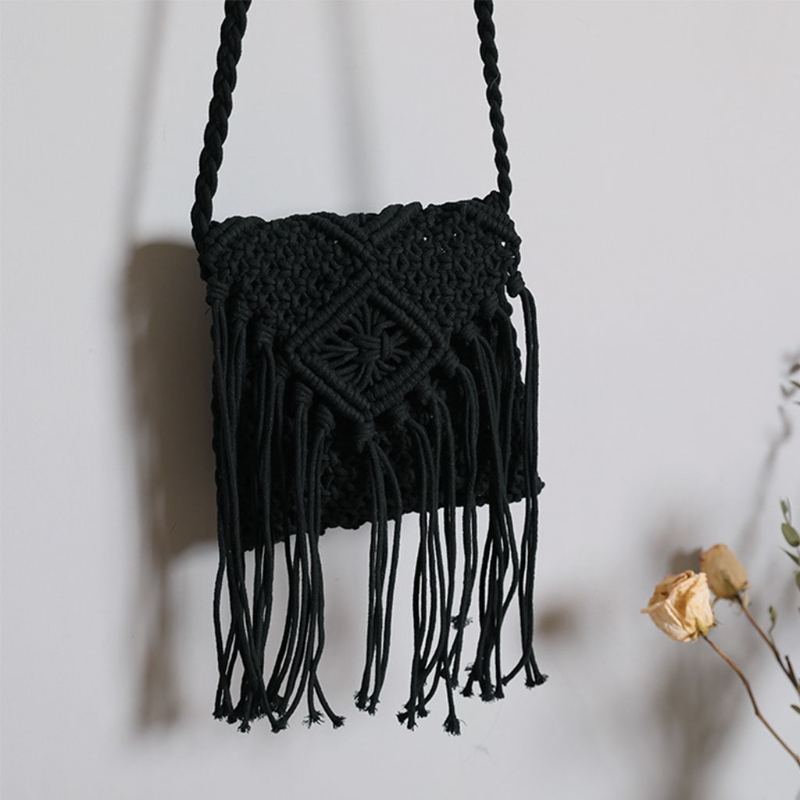 Tassel Crossbody Shoulder Bags Flip Woven Boho Beach Vacation Travel Small Handbag for Women Girls