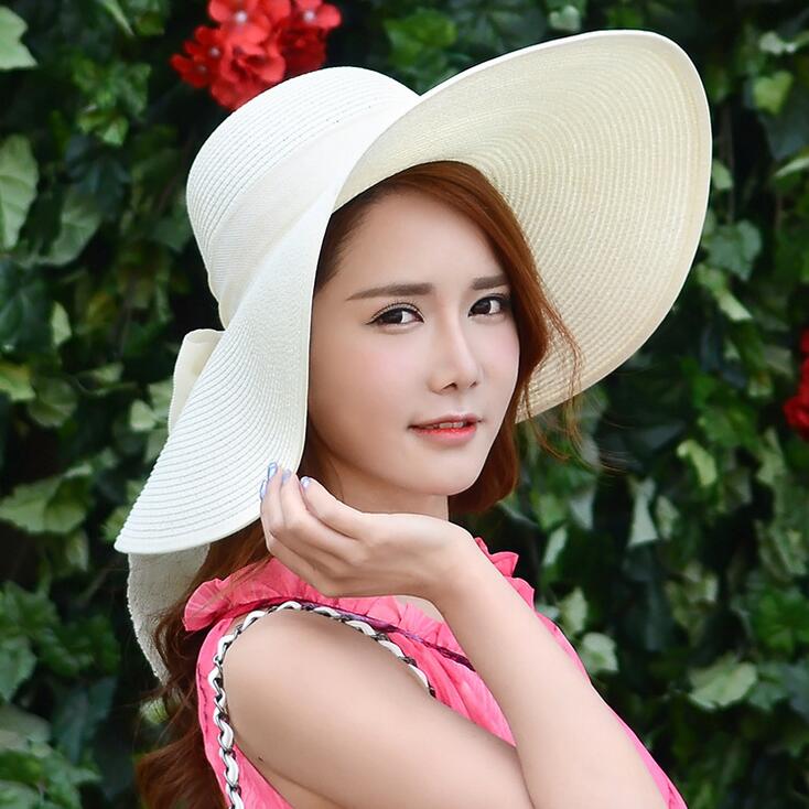Epacket DHL ship Ladies beach vacation straw hat bow ribbon sun hat sun hat DACM040 Wide Brim Hats