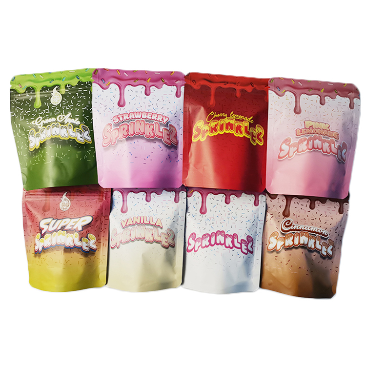 Edible packaging 3.5g mylar bags sprinklez zipper top smell proof stand up pouch Cherry lemonade Strawberry food packing plastic flower bag
Edible packaging 3.5g mylar bags sprinklez zipper top smell proof stand up pouch Cherry lemonade Strawberry food packing plastic flower bag