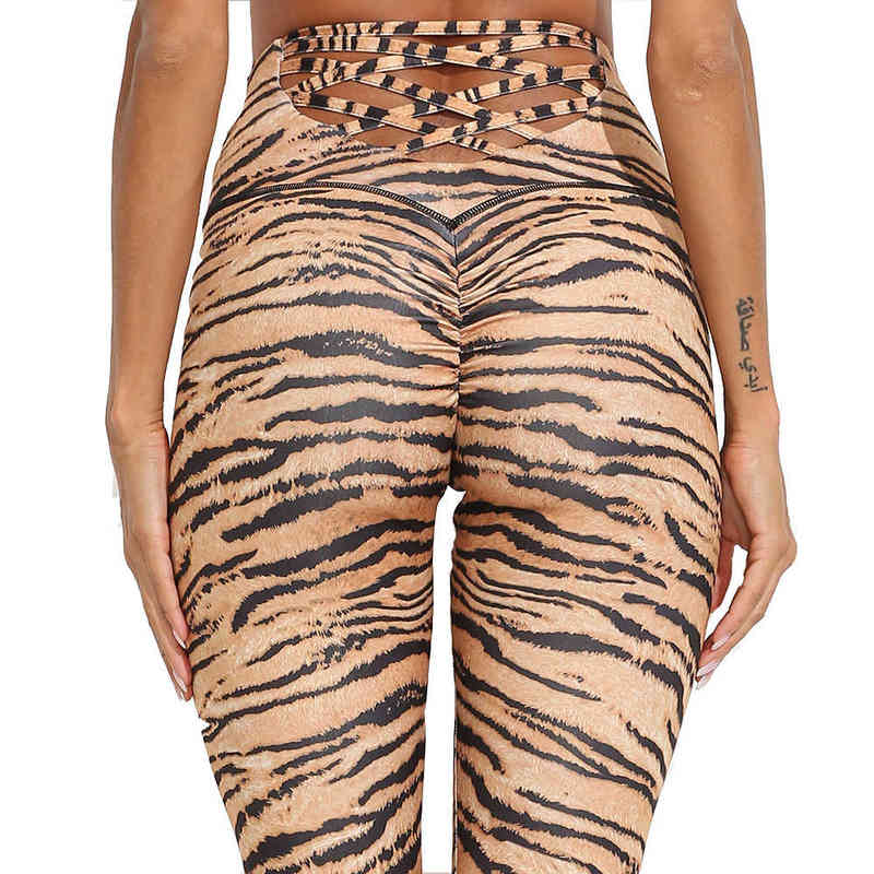 INITIALDREAM Fitness Pants Women Leggings Tiger Pattern Push Up Workout High Waist Gym Sporting Leggins 211215