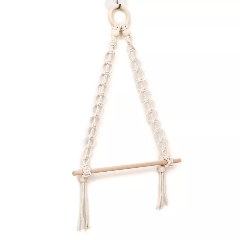 2Pcs Nordic Macrame Wall Hanging Wooden Stick Toilet Paper Holder Towel Hanger Decor