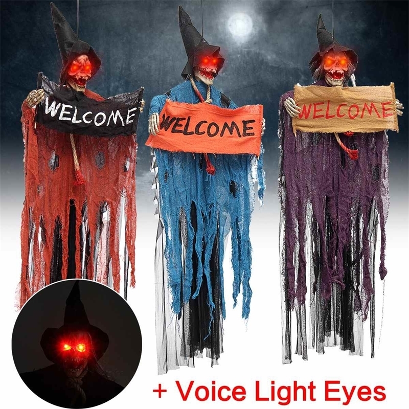 Halloween Prop Electric Voice Hanging Skull Skeleton Ghost Welcome Sign Halloween Escape Horror Props Haunted House Decoration Y201006
Halloween Prop Electric Voice Hanging Skull Skeleton Ghost Welcome Sign Halloween Escape Horror Props Haunted House Decoration Y201006