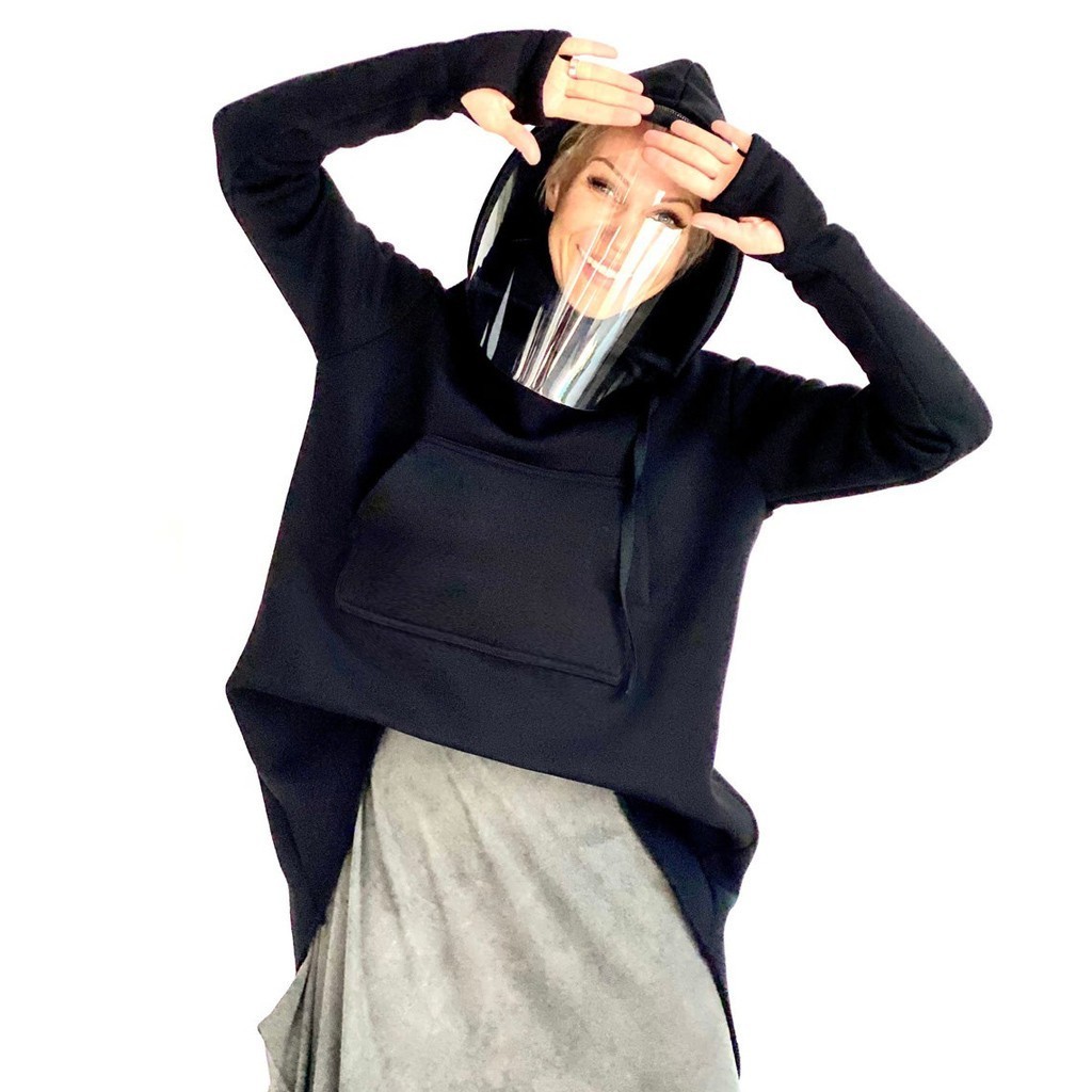 Shield Hooded Asymmetric Hoodie Fleece Full Face Covering Top Zip For Hoodies Sweatshirt Long Sleeve Basic Winter Warmth 201211