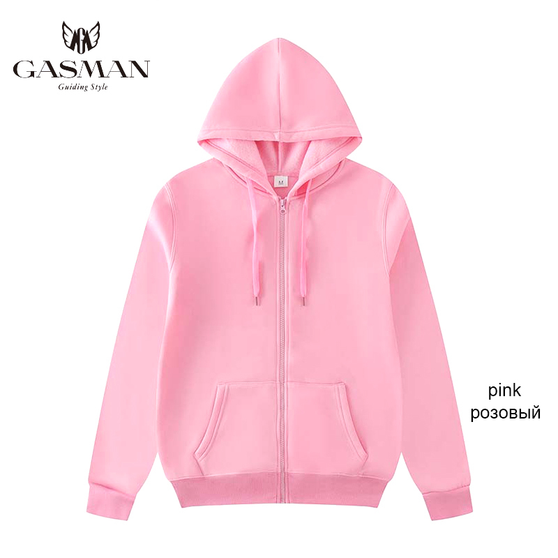 GASMAN Clothes casual solid hoodies sweatshirts Women's hoodies zipper long sleeve winter Female pocket hooded sweatshirts 201216