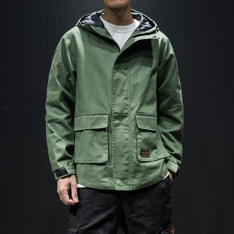 Japan Style Autumn New Loose Jackets Men Plus Size Casual Hooded Windbreaker Jacket Long Sleeve Multi Pockets Men Coats 5XLM T200502