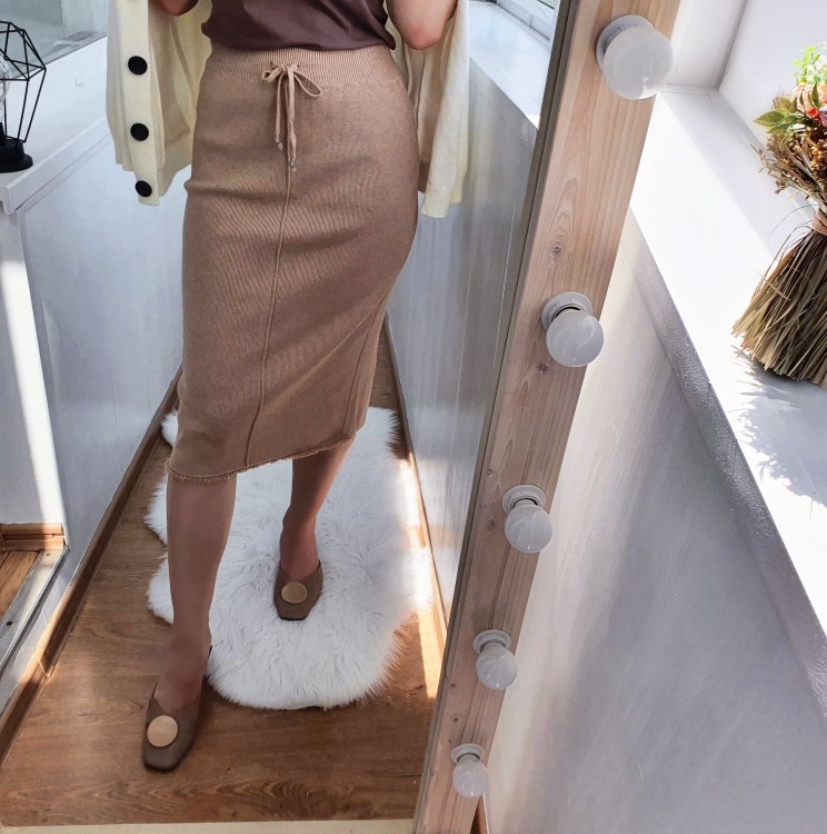 GIGOGOU Autumn Winter Knit Women Skirt Drawstring Midi Skirts Autumn Winter Long Maxi Bodycon Skirt Pencil Sweater Skirt 210306
