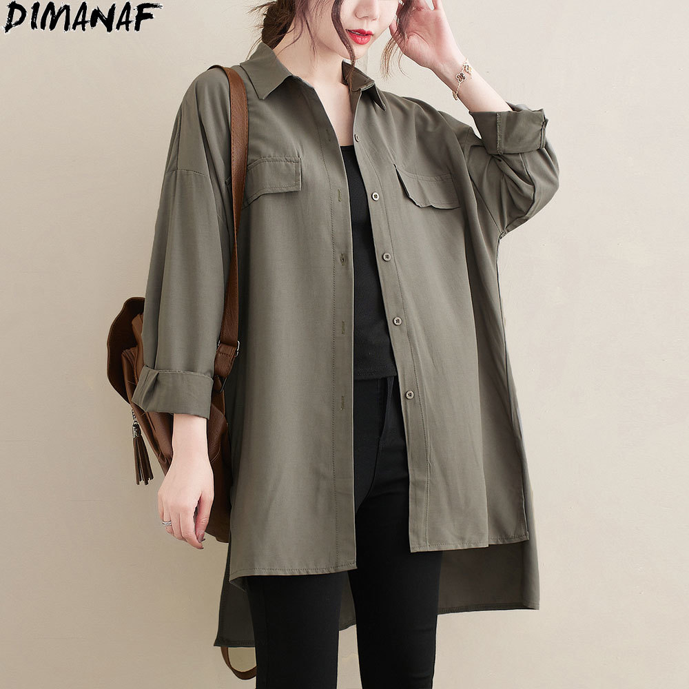 DIMANAF Plus Size Shirts Women Blouse Casual Cardigan Basic Spring Full Sleeve Big Size Blouse Oversize 5XL 210225
