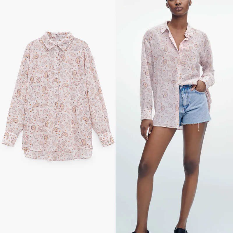 Za Paisley Print Chiffon Summer Shirt Women Long Sleeve Asymmetric Retro Blouse Chic Button Up Fit Woman Pink Shirts 210602
Za Paisley Print Chiffon Summer Shirt Women Long Sleeve Asymmetric Retro Blouse Chic Button Up Fit Woman Pink Shirts 210602
