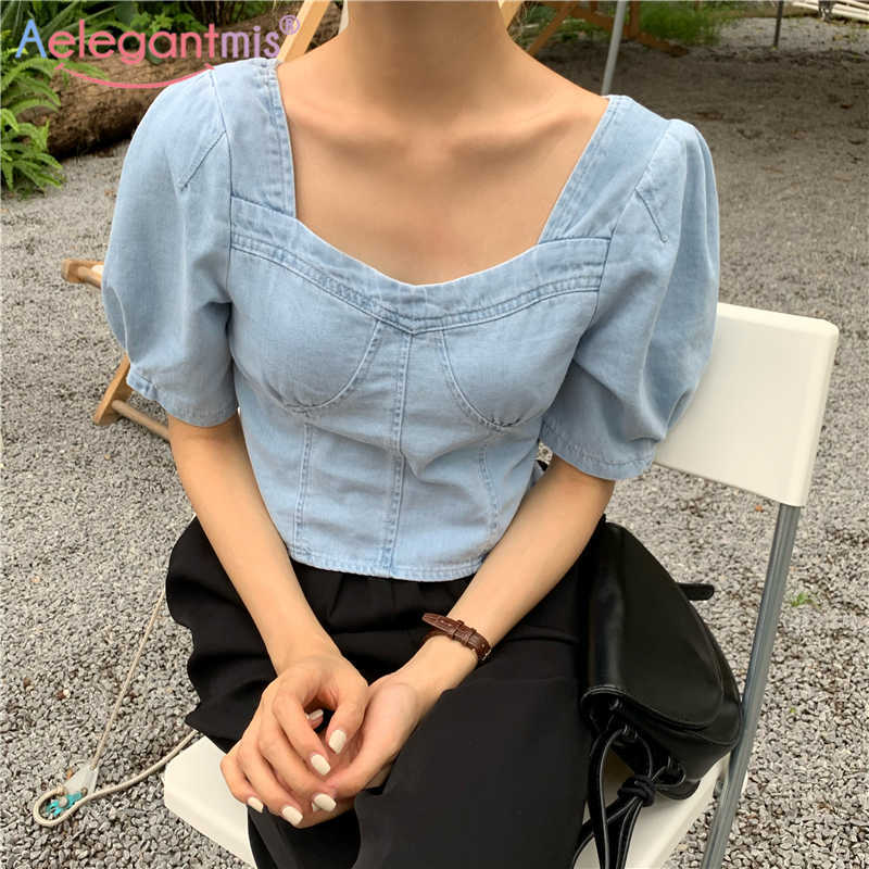 Aelegantmis Square Collar Denim Short T Shirts Women Sexy Design Elegant Female Sleeve Tops Sweet Puff 210607, Blue
Aelegantmis Square Collar Denim Short T Shirts Women Sexy Design Elegant Female Sleeve Tops Sweet Puff 210607, Blue
