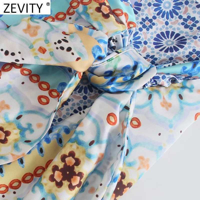 Zevity Women Vintage Cloth Patchwork Floral Print Knotted Sarong Skirt Faldas Mujer Female Side Zipper Chic Slim Vestidos QUN793 210619