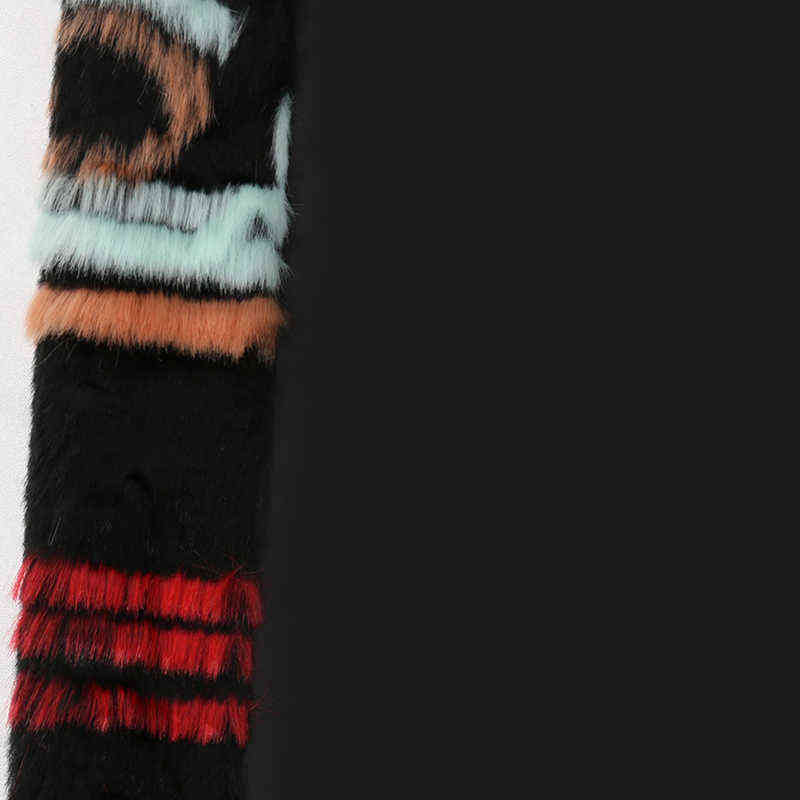 Nerazzurri Winter long colorful faux fur coat women with fur collar Fluffy multicolor clothing women 211123
