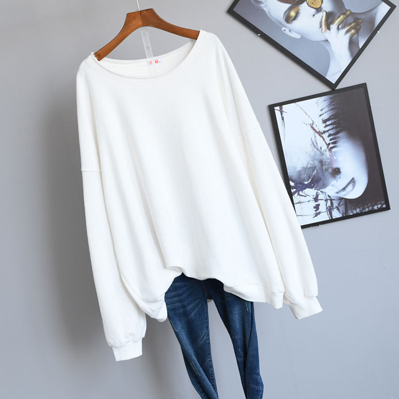 Autumn New Korean Simple Pure Color Loose Slimming Women Hoodies Plus Size Casual All-match Mid-length Top Free Shipping 201217