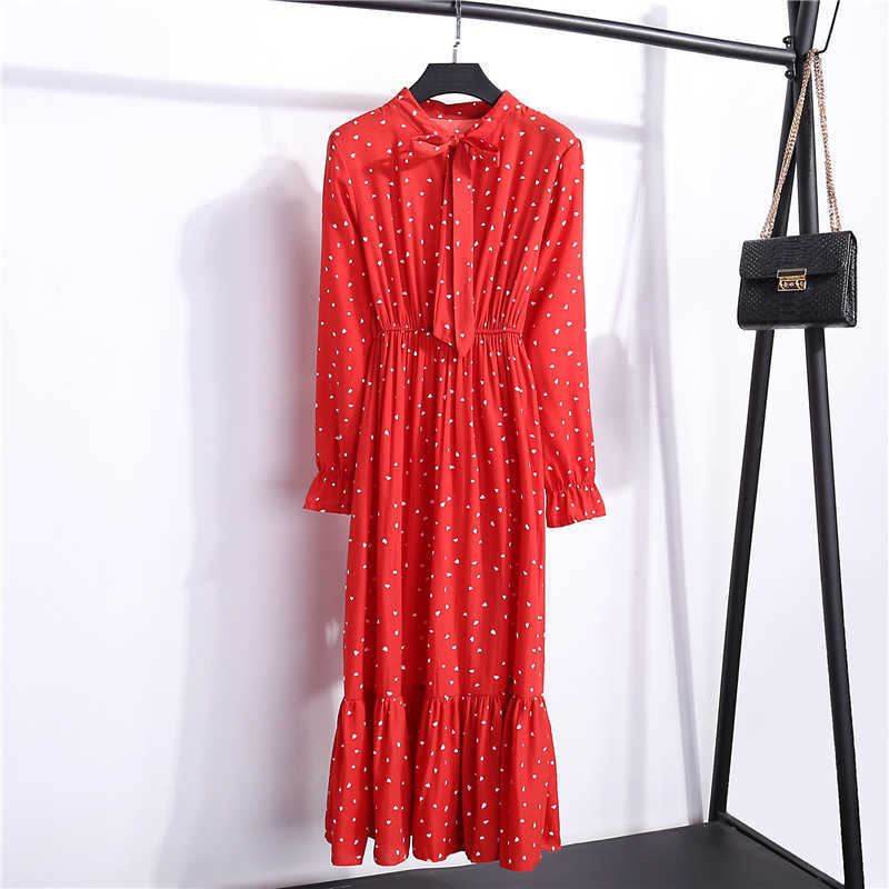 Korean Black Shirt Vestidos Office Polka Dot Vintage Autumn Dresses Women Dresss Ladies Midi Floral Long Sleeve Dress Femal 210706