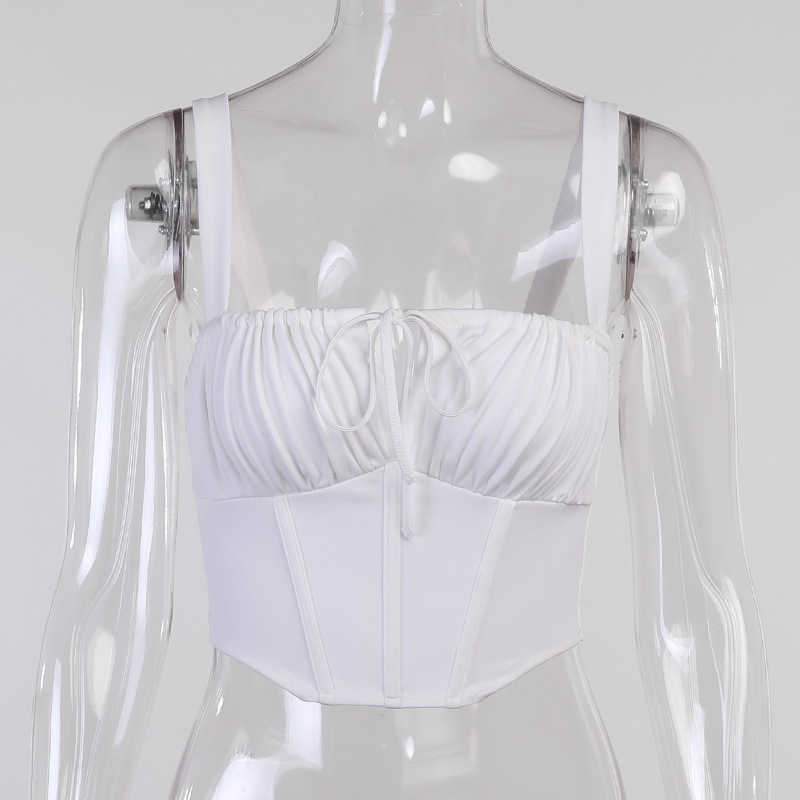 Colysmo White Tops Women Backless Square Neck Crop Top Chest Draped Bow Lace Up Corset Holiday Club Casual Bustier 210527