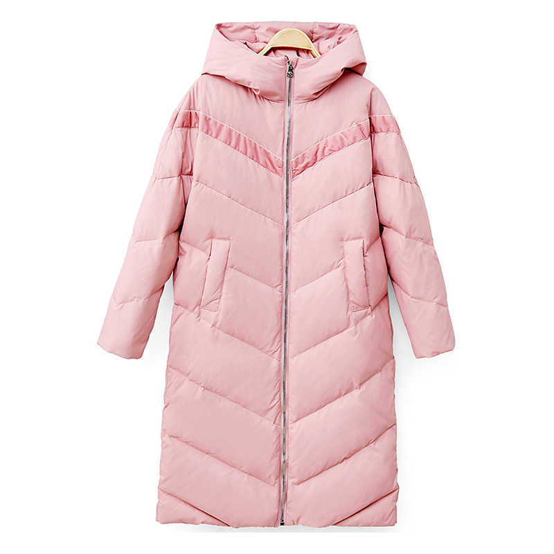 Minimalism Women Winter Thick Hooded White duck down Coat Fashion Causal Stripe 80%White Female Jacket 11930382 210527