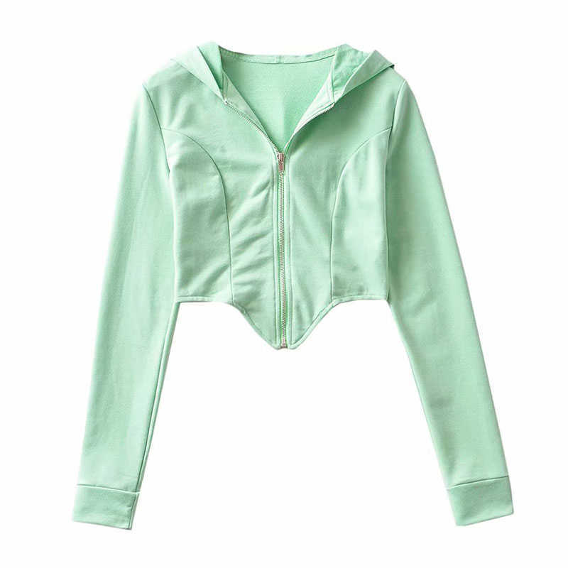 Sweatshirt Women Spring Hooded Solid Color Long Sleeve Irregular Personality Zip-up Women's 210628