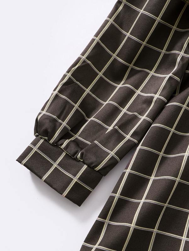 Toddler Girls Windowpane Print Contrast Panel Ruffle Trim Dress SHE