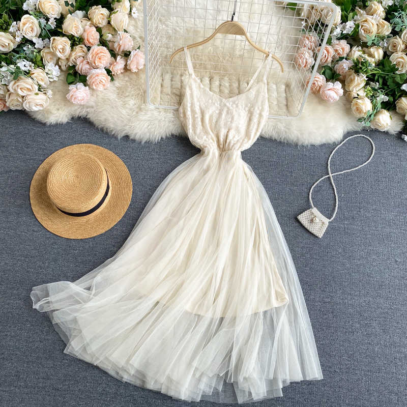 DEAT Spring Arrivals Solid Color Sleeveless High Waist Open Back Mesh Stitching Slim Long Dress MZ639 210709