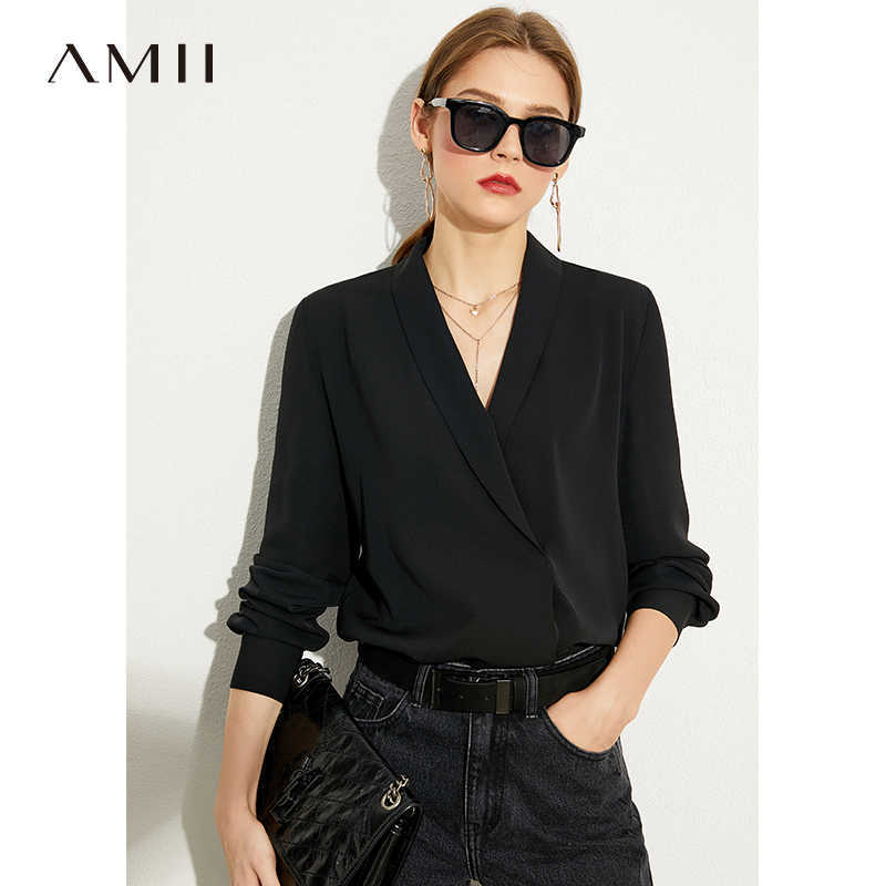 Minimalism Autumn Olstyle Chiffon Solid Women Blouse Tops Causal Vneck Full Sleeve Loose Female 1317 210527