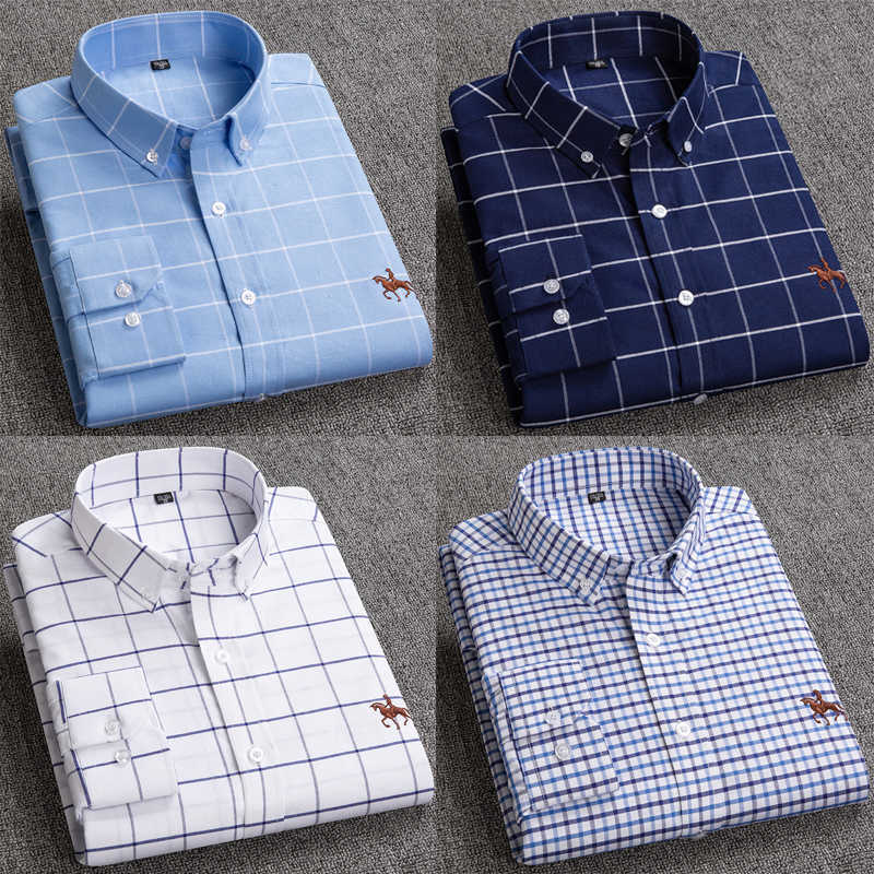 Long Sleeve Shirts for Men 100% Cotton Oxford Mens Clothing Autumn Winter Top Blouse Business Casual Shirts Korean Fashion 210714