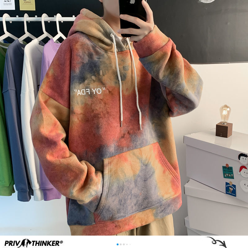Privathinker Fashion Tiedyed Men Hoodies Autumn Fashion Men's Hooded Sweatshirts Man Korean Hip Hop Casual Pullovers 201020