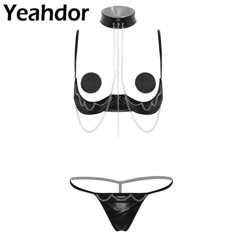 Bras Sets Womens Erotic Lingerie Halter Neck Open Cups Bare Exposed Breasts Nipples Underwire Shelf Bra G-string Briefs Nipple Covers, Black
Bras Sets Womens Erotic Lingerie Halter Neck Open Cups Bare Exposed Breasts Nipples Underwire Shelf Bra G-string Briefs Nipple Covers, Black