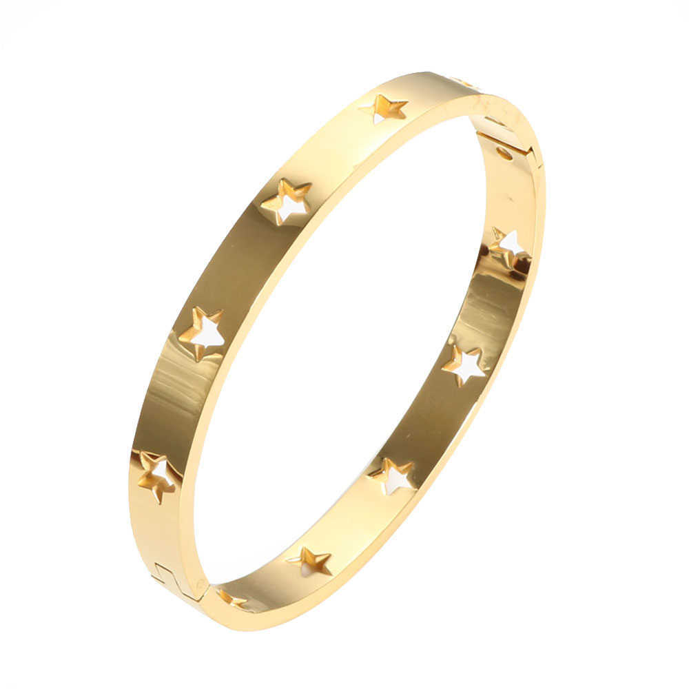 Trendy Lady Bangle Hollowed-cut Star Bracelet Gold Plated Titanium Surgical Steel Bangle&bracelets for Men Women Wedding Jewelry Q0719
Trendy Lady Bangle Hollowed-cut Star Bracelet Gold Plated Titanium Surgical Steel Bangle&bracelets for Men Women Wedding Jewelry Q0719