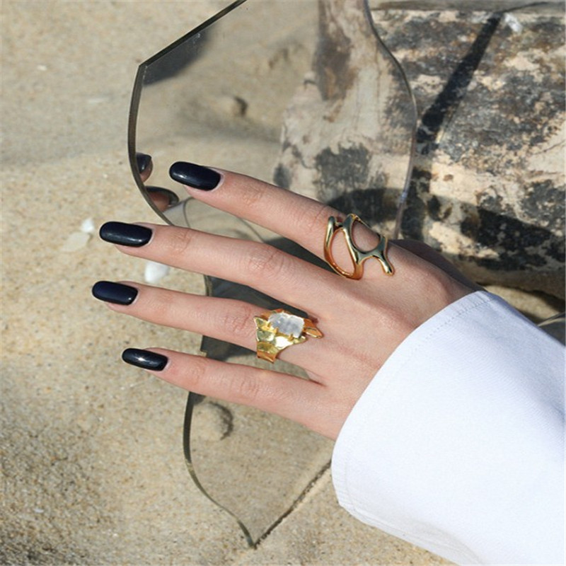 100% 925 Sterling Silver Geometric Rings New Punk Style Irregular Wide Surface Open Size Micro White Crystal Wedding Ring