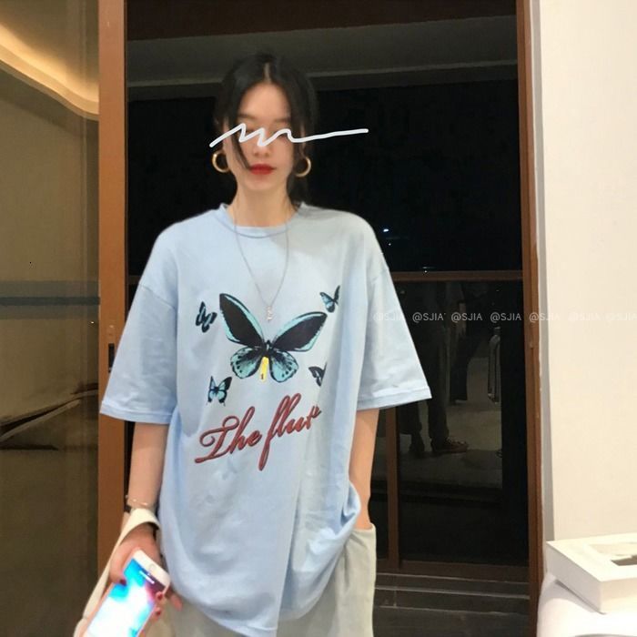 2021 New Korean Fashion Butterfly Imprint Lets Female See Tops All Cotton Oversize T-shirt Schoolgirl Clothes Young Style 25sb, Sky blue
2021 New Korean Fashion Butterfly Imprint Lets Female See Tops All Cotton Oversize T-shirt Schoolgirl Clothes Young Style 25sb, Sky blue