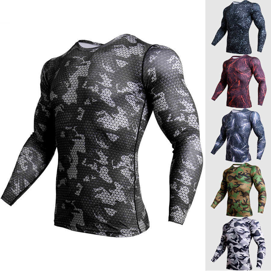 Fitness Camo T Shirt Men Compression Sportswear MMA Rashguard Mens GYM Joggers Leggings Gyms Bodybuilding Tights 210629