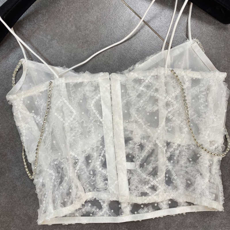 DEAT Spring Arrivals Solid Color Double Shoulder Belt Slant Shoulder Lace Sexy Style Sling Vest MZ625 210709