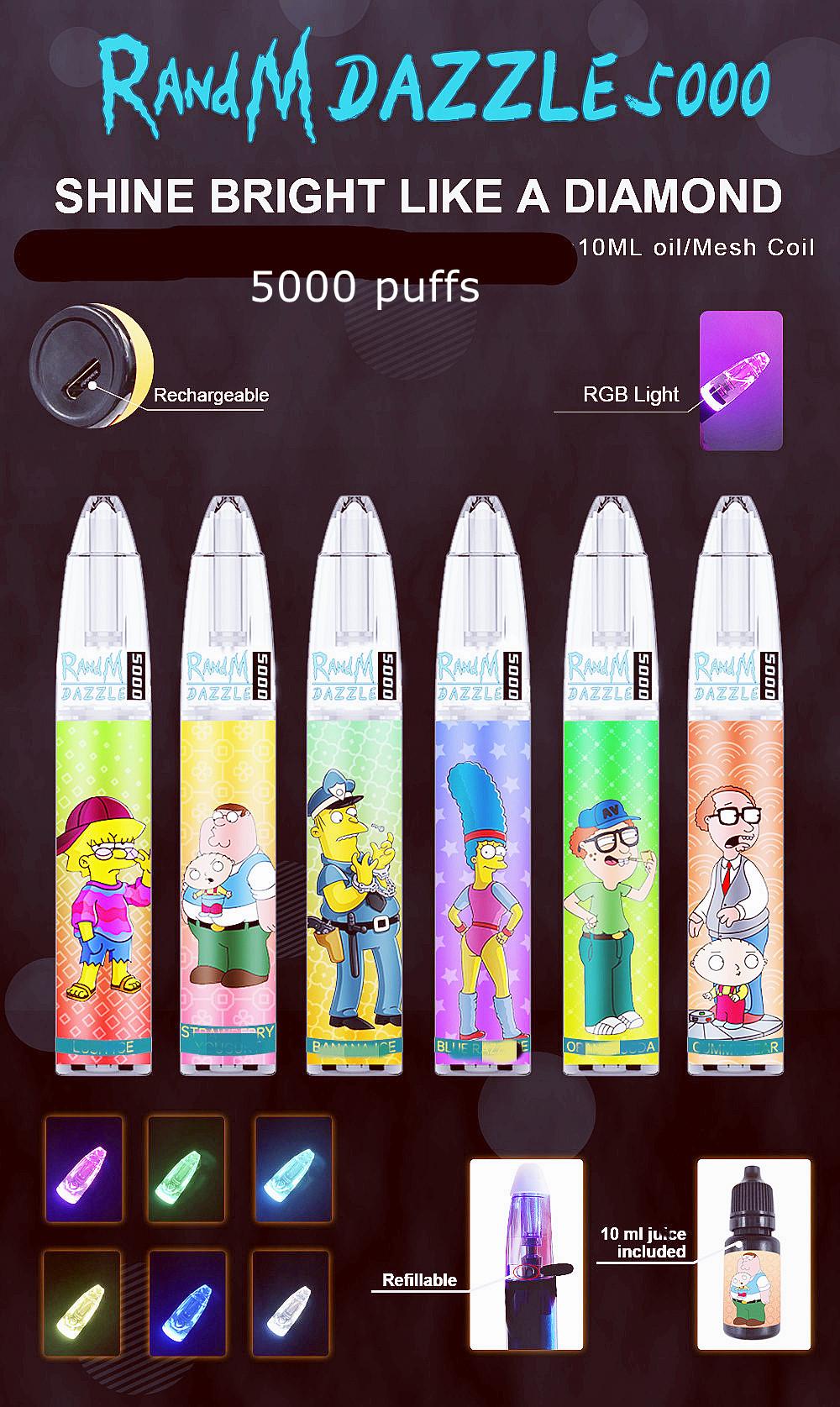 Original Randm Dazzle 5000 Disposable Device Vape Pen Kit Prefilled 5000 Puffs 10ml cart Pod 650mAh Battery Rgb light R and M R&M
Original Randm Dazzle 5000 Disposable Device Vape Pen Kit Prefilled 5000 Puffs 10ml cart Pod 650mAh Battery Rgb light R and M R&M