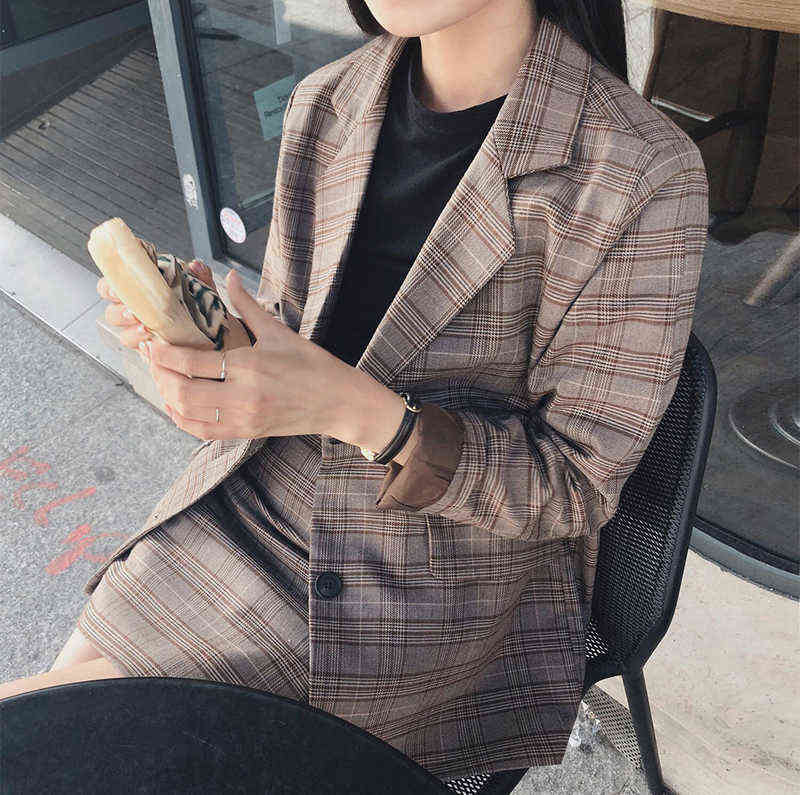 Mozuleva Retro Plaid Blazer Set Single-breasted Jacket & Pencil Skirt 2 Pieces Skirt Suit Female Office Ladies Blazer Suit 211101