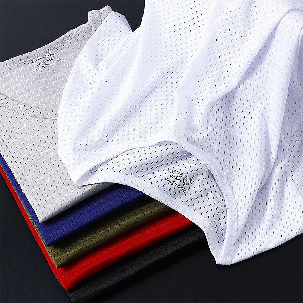 Men's Solid Mesh See Through Fishnet T Shirt Stretchable Tshirt Transparent 2021 Sexy Short Sleeve 4XL O Neck 5 Colors MYDBSH 210225