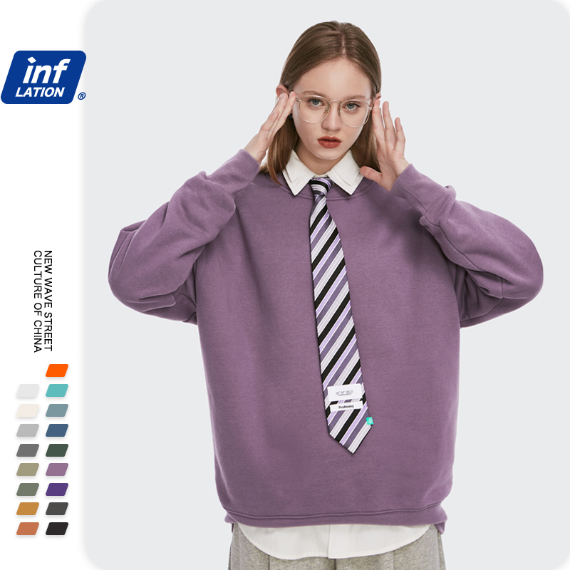 INFLATION Winter Men Thick Fleece Sweatshirt Unsex Hip Hop Multi-color Sweatshirt Men Solid Basic Winter Sweatshirts 166W17 201126