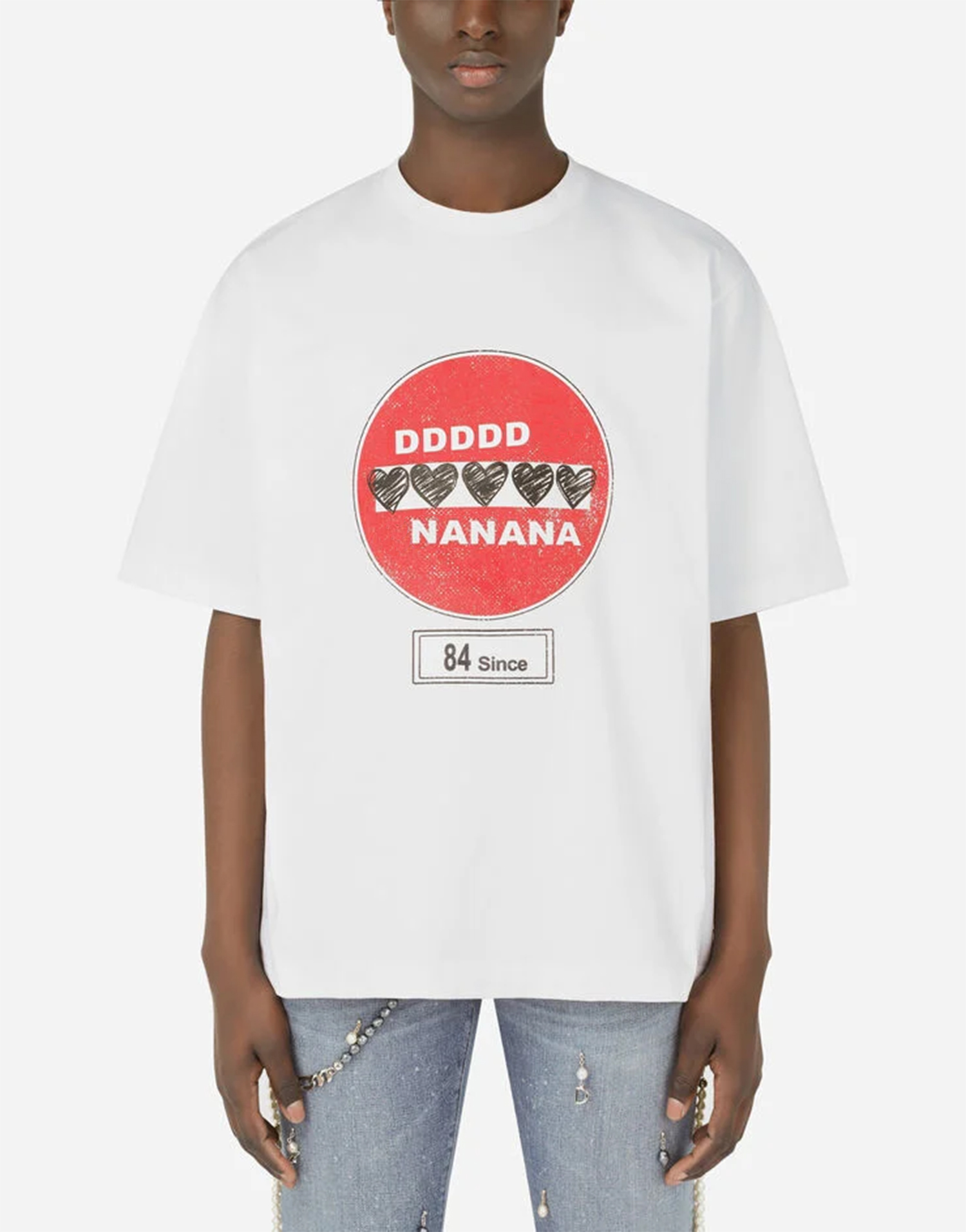 Cotton T-shirt with road-sign print DSQ Mens Designer T Shirts Summer Fashion Casual Streetwear Tops Short Sleeve Tee, White
Cotton T-shirt with road-sign print DSQ Mens Designer T Shirts Summer Fashion Casual Streetwear Tops Short Sleeve Tee, White