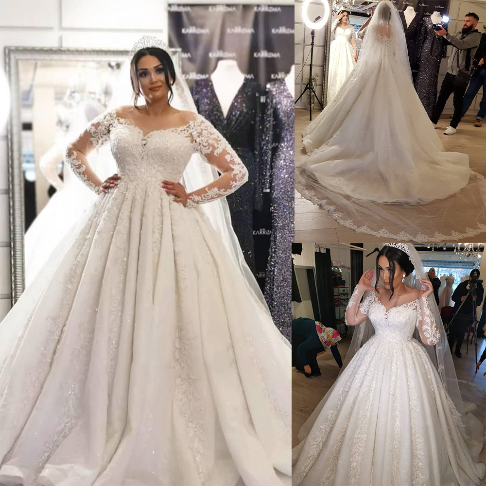 Classic Sweetheart Ball Gown Wedding Dresses Race Appliqued Long-sleeve Real Picture Wedding Dress Custom Made Vestidos De Novia New design dress