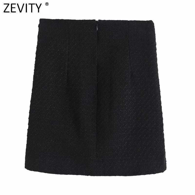 Zevity Women Vintage Side Buttons Decoration Casual Slim Pencil Skirt Faldas Mujer Female Back Zipper Chic Vestidos QUN708 210603