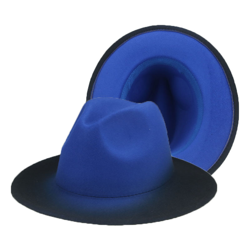 Women Hats Fedora Gradient Color Patchwork Men Hats Felted Black Red Street Casual Women New Fedora Hat Sombreros De Mujer