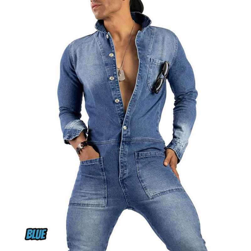 Men's Jeans Overalls Slim Fit Boyfriend Jean Jumpsuits Spring Autumn Streetwear Denim Bib Jumpsuit Male Long Rompers Pants S-5XL 211009