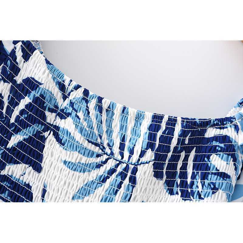 Summer Women Vintage Printed Dress Fashion Off Shoulder Sleeves Smocked Midi Boho Dresses Woman Robe 210709
