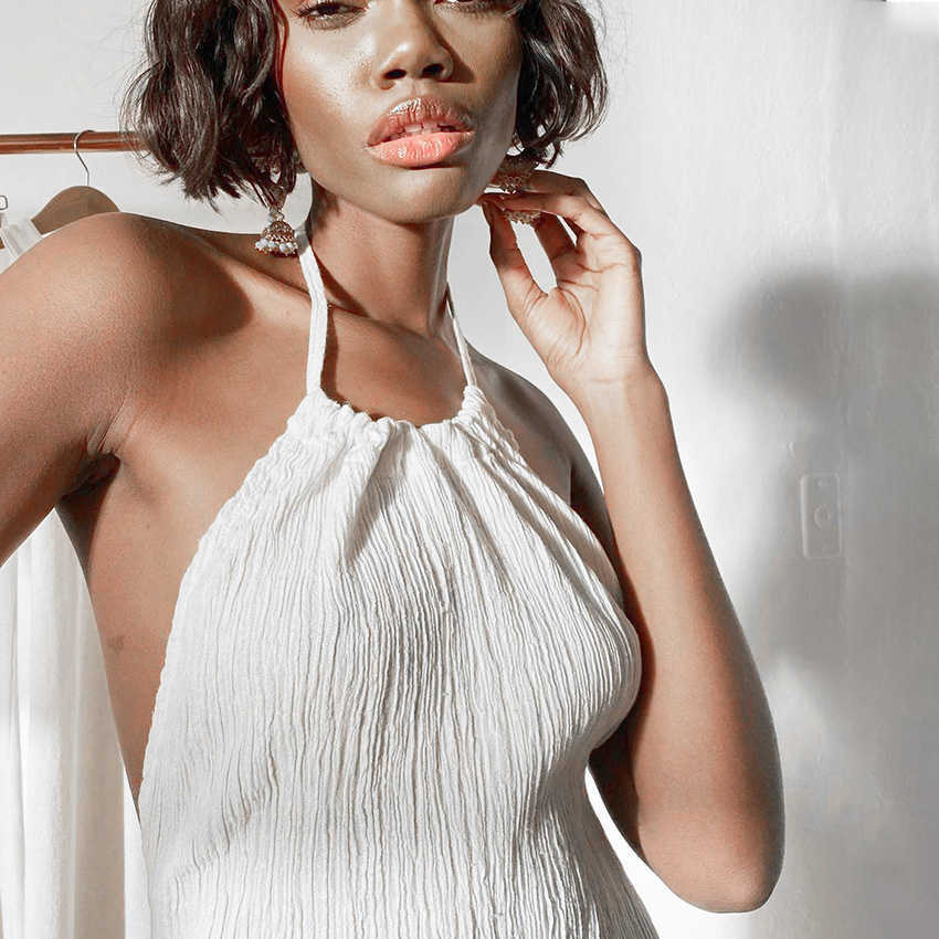 DEAT Women Chiffon Dress Halter Neck Sleeveless Arrivals Lady Sexy Temperament Fashion Spring Summer 11D1527 210709