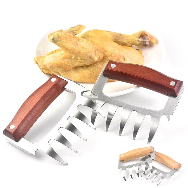 Stainless tools Steel Bear Claw Wooden Handle Meat Divided Tearing Flesh Multifunction beef Shred Pork Clamp Corkscrew BBQ Tools от DHgate WW