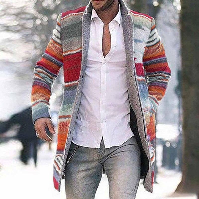 Explosive spring 2021 Coats mid-length cardigan sweater printed windbreaker long-sleeved jacket men