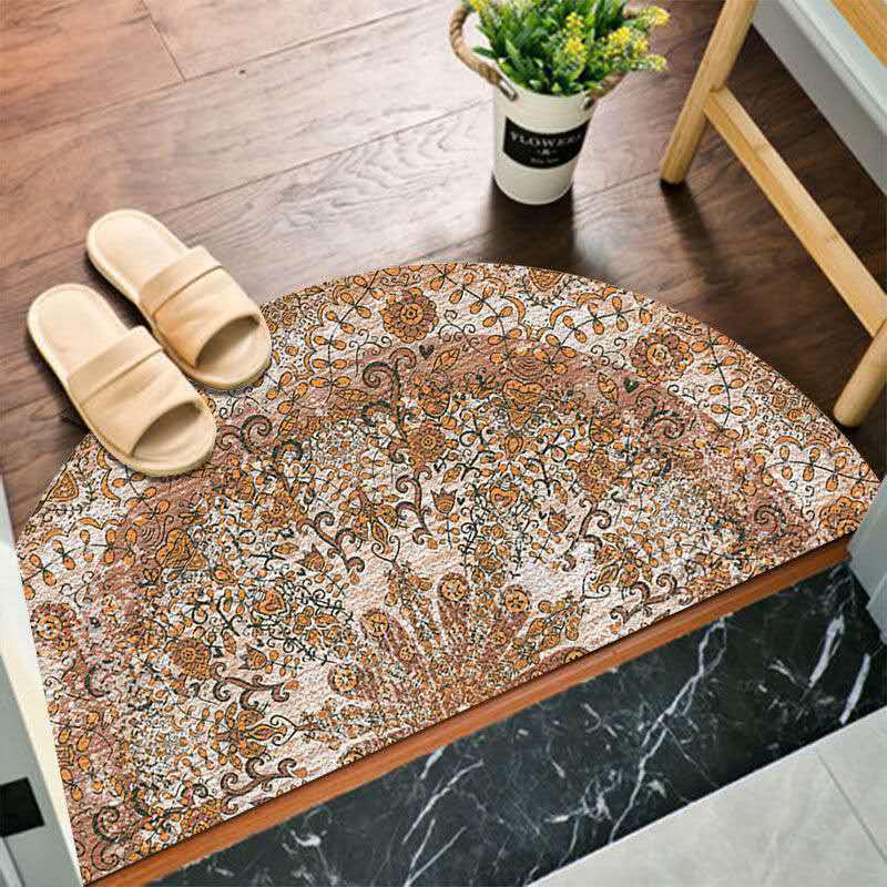 Bohemian Style Semi-circular Floor Rug Ethnic Style Entrance Mat Door Mats Home Bathroom Absorbent Non-slip Carpet Home Decor