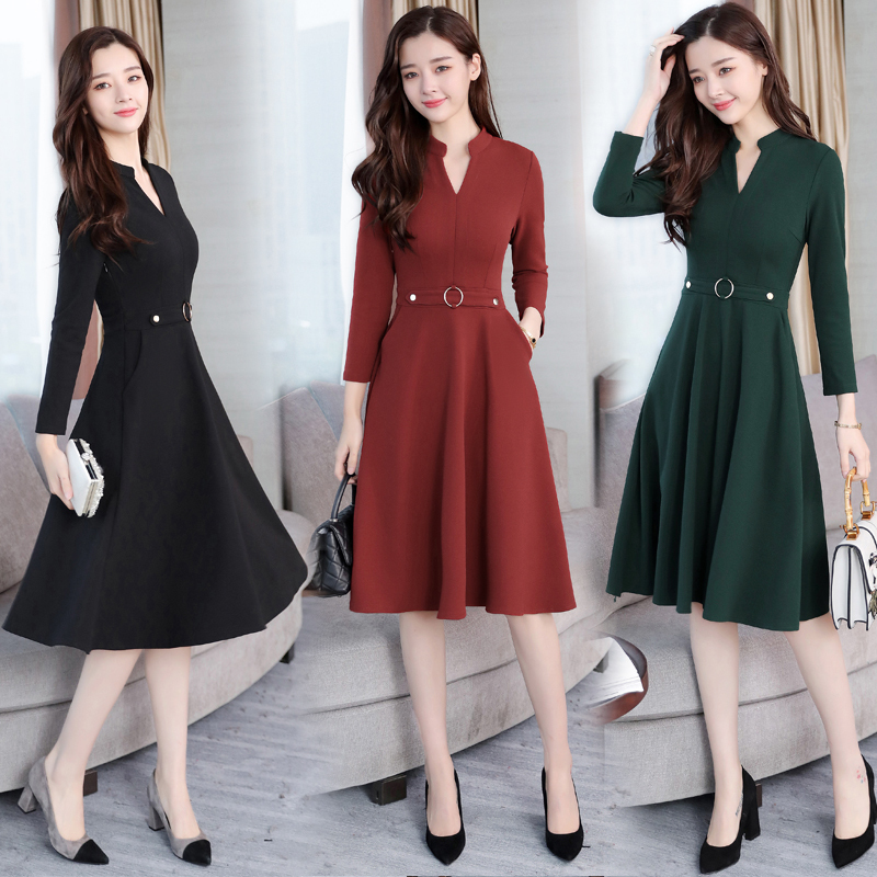 Plus Size Autumn Winter New Black Midi Dresses Women Elegant Korean Bodycon VNeck Dress Party Long Sleeve Runway Vestidos 201008