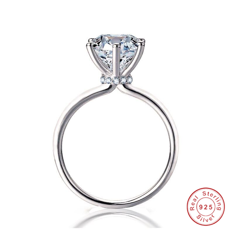 Ins Top Selg New Arrival Simple Fashion Jewelry Sterg Sier Rounc Cut White Topaz Dia Gemstones Women Wedding Band Crown Ring