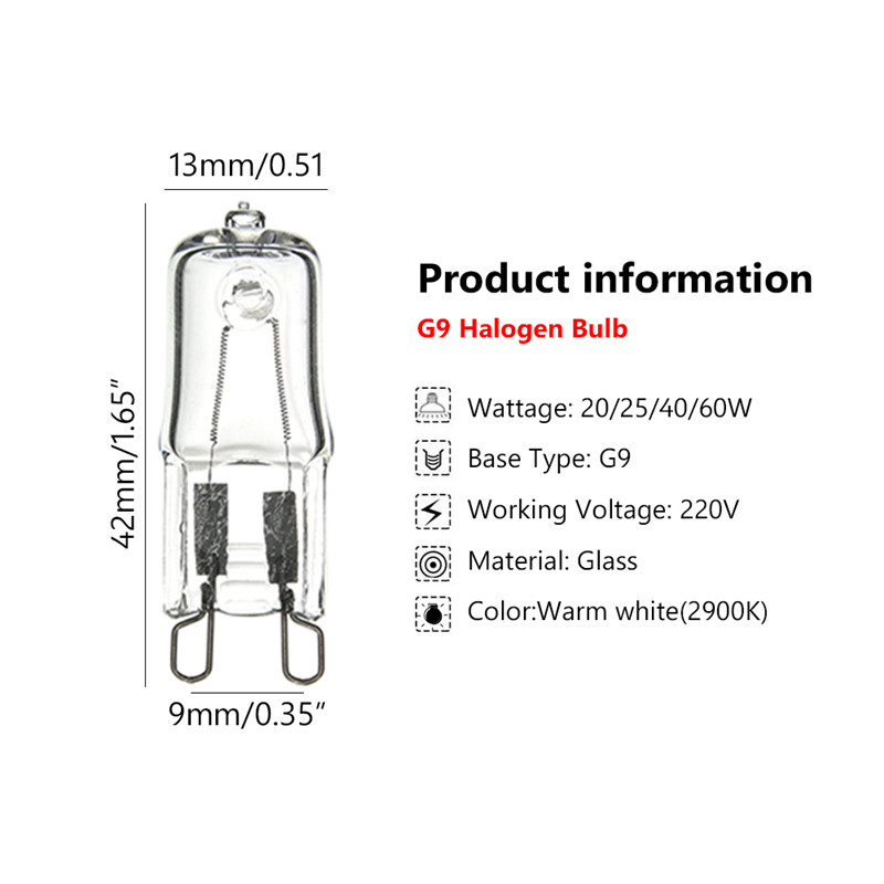 2pcs oven light bulb G9 high temperature bulbs Steamer lights lighting lamp 110v-220v 40w 500 degrees D2.0